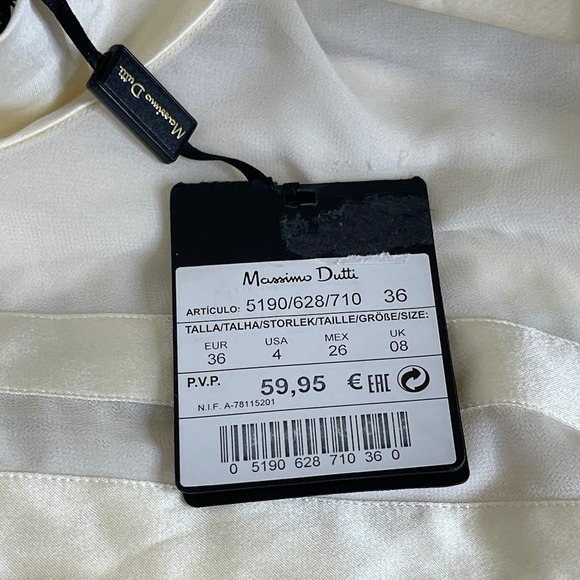 NEW Massimo Dutti Silk Mock Neck Sheer Stripe Blouse Cream Satin Career Size 4 - Picture 10 of 12